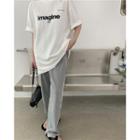 Letter Printed Short-sleeve T-shirt / Striped Pants