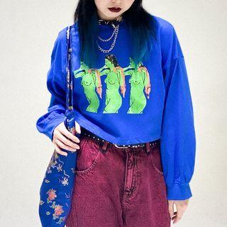 Cartoon Print Crop Sweatshirt
