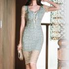 Short-sleeve Lace Overlay Sheath Dress