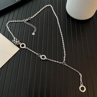 Checker Pendant Stainless Steel Necklace Black & White Check Pendant - Silver - One Size