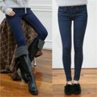 Stitched Brushed-fleece Lined Skinny Jeans