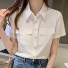 Short-sleeve Floral-button Chiffon Shirt