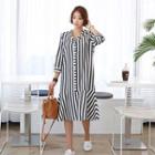 V-neck Ruffle-hem Stripe Dress