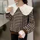 Doll-collar Plaid Sweatshirt