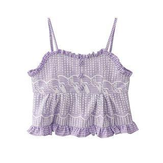 Gingham Check Lace Panel Flowy Camisole Top