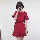 Tie Waist Short-sleeve Mini Dress