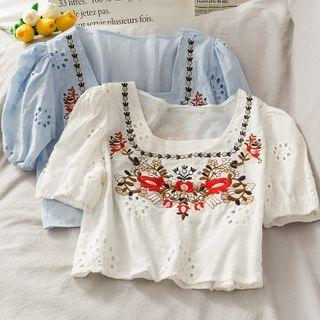 Eyelet Embroidered Crop Blouse