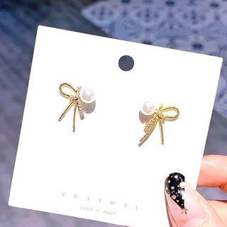 Faux Pearl Alloy Bow Earring As Shown In Figure - One Size