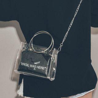 Set: Chain Strap Lettering Transparent Bag + Zip Pouch