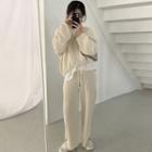 Hooded Drawstring Cardigan / Knit Straight-fit Pants