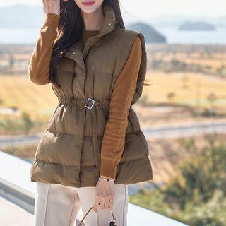 Funnel-neck Belted Boxy Padded Vest