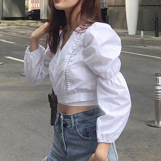 Long-sleeve Perforated Crop Top
