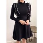 Mock-neck Frill-trim Knit Minidress