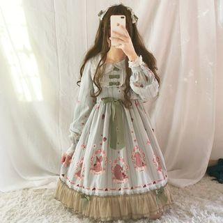 Set: Long-sleeve Print Mini A-line Lolita Dress + Headband