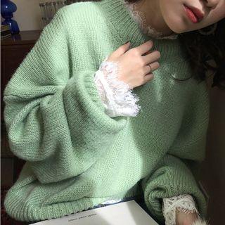 Crew-neck Sweater / Lace Long-sleeve Top