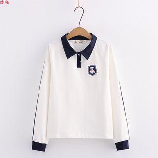 Polo Neck Bear Embroidered Sweatshirt