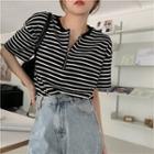 Short-sleeve Striped Top As Figure - One Size