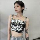Chain Accent Leopard Crop Tank Top White & Black - One Size