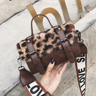 Leopard Print Paneled Boston Bag