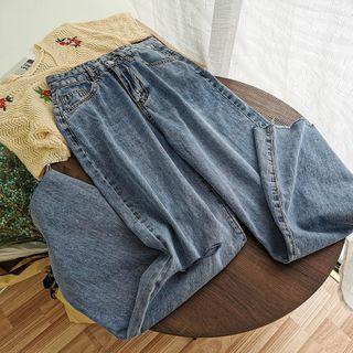Ripped High-waist Slitted Jeans