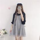 Mock Two-piece Elbow-sleeve Mesh Dress