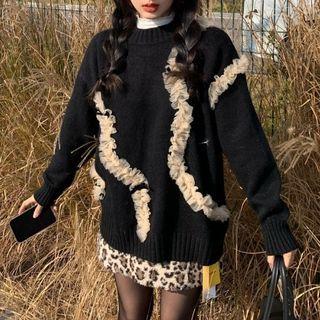 Ruffle Sweater / Leopard Print Mini Pencil Skirt