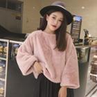 Plain Faux-fur 3/4-sleeve Knit Top