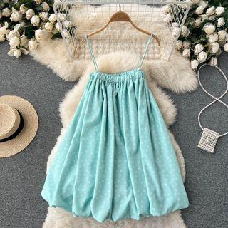 Spaghetti-strap Puff Mini A-line Dress