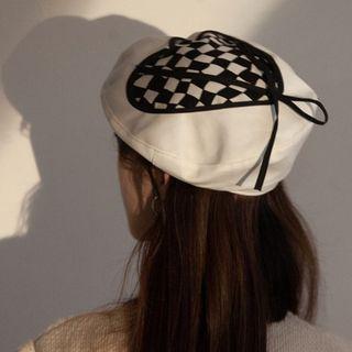 Checker Heart Beret Hat