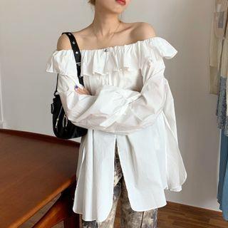 Off-shoulder Ruffle Long-sleeve Shirt