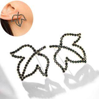 925 Sterling Silver Leaf Stud Earring Black - One Size