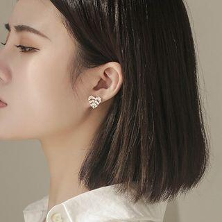 Rhinestone Heart Stud Earring 1 Pair - Gold - One Size