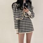 Houndstooth Button-up Jacket / Mini Skirt