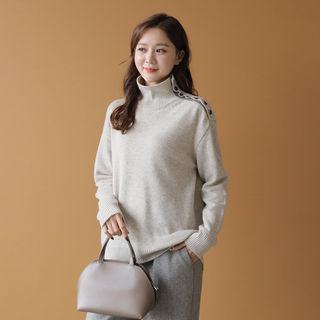 Button-side Wool Blend Sweater