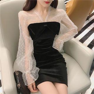 Mock Two-piece Long-sleeve Sheath Dress Black - One Size