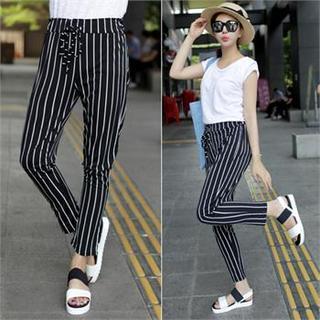 Band-waist Striped Pants