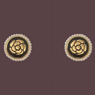 Flower Alloy Faux Pearl Earring 1 Pair - Gold & Black - One Size