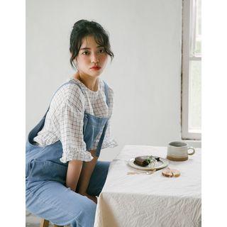 Frill-trim Checked Linen Blend Blouse