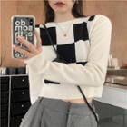 Checkered Cropped Cardigan Check - Black & White - One Size