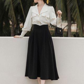 Set: Plain Blouse + Midi Skirt