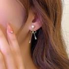 Heart Faux Pearl Bow Alloy Dangle Earring 01 - 1 Pr - Silver - One Size