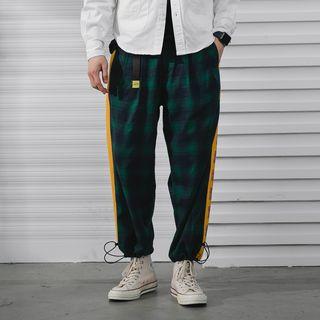 Plaid Straight Cut Pants With Bungee Cord