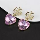 Heart Drop Earring 1 Pair - Pink & Gold - One Size