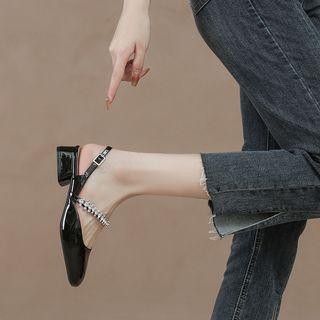 Block Heel Chained Slingback Sandals