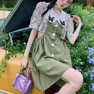 Short-sleeve Lace Panel Cutout Dress