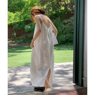 Spaghetti-strap Lace-up Back A-line Midi Dress