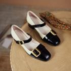 Two-tone Genuine Leather Mary Jane Low Heel Pumps