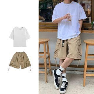 Elbow-sleeve T-shirt / Wide Leg Cargo Shorts / Set