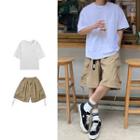 Elbow-sleeve T-shirt / Wide Leg Cargo Shorts / Set