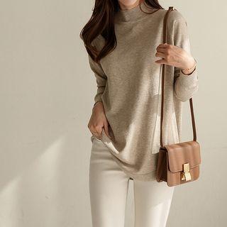 Mock-neck Round-hem Knit Top In 10 Colors